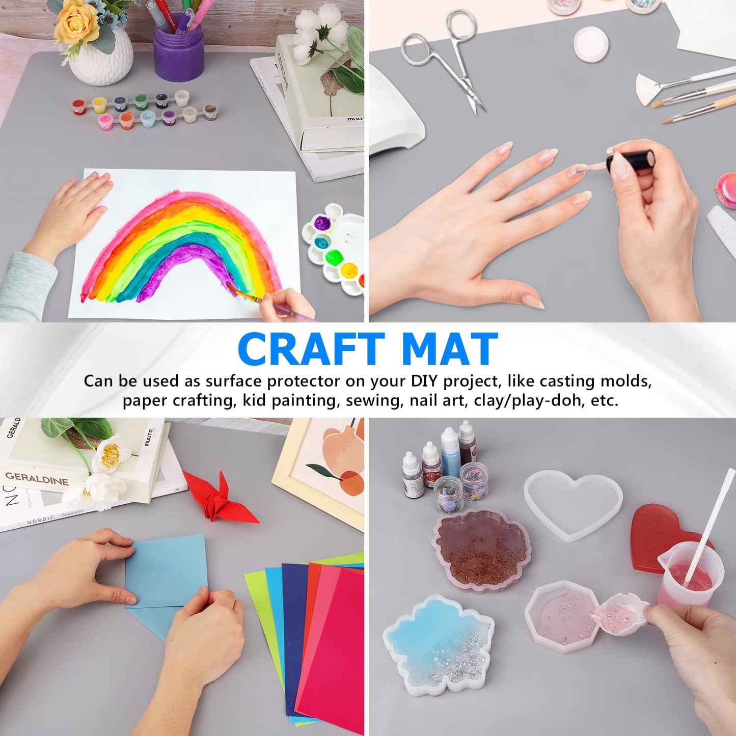 Gartful Oversize Silicone Mat for Crafts, 31.5 x 23.6 inches 1.2mm Thick Silicone Craft Pad for Jewelry Casting Resin Molds, Countertop Protector, Nonstick Placemat, Counter Table Mat, Light Grey