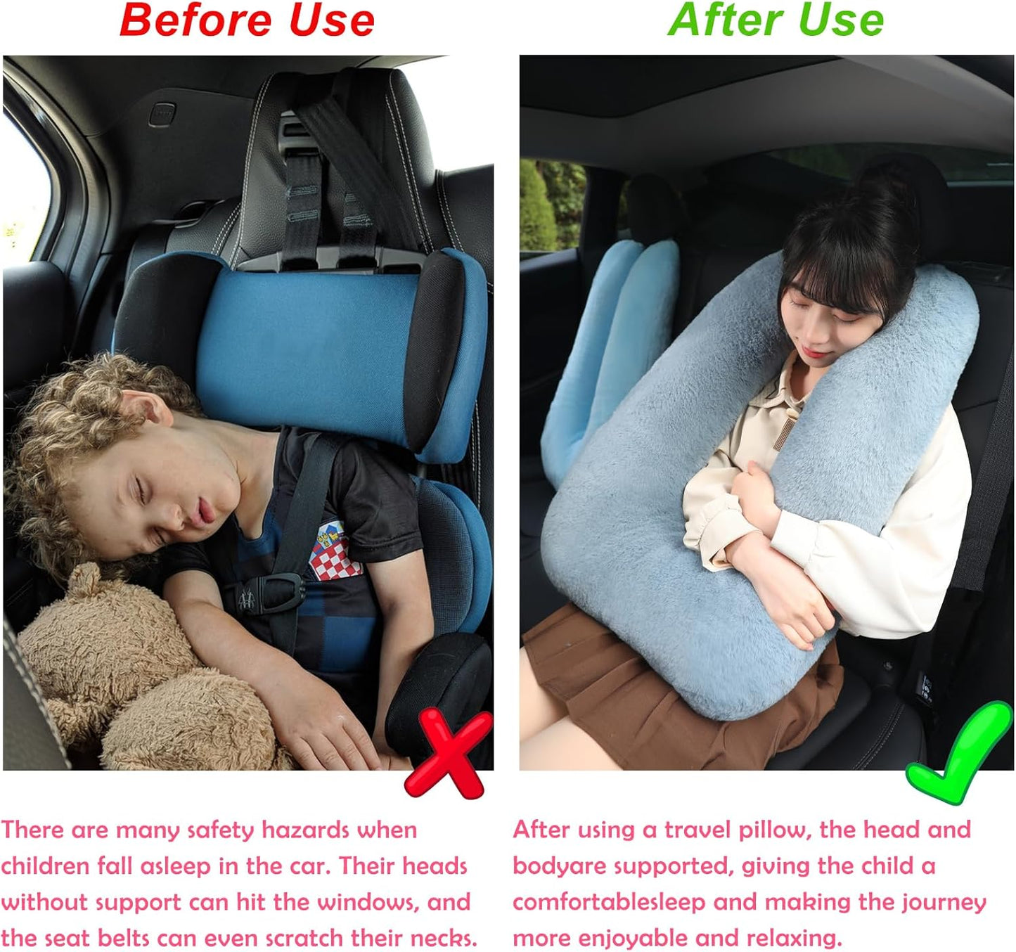 MissSoul Kids Travel Pillow for Car Seat with Hand Muff, Cartoon Neck & Headrest Seat Belt Pillow for Car Road Trips