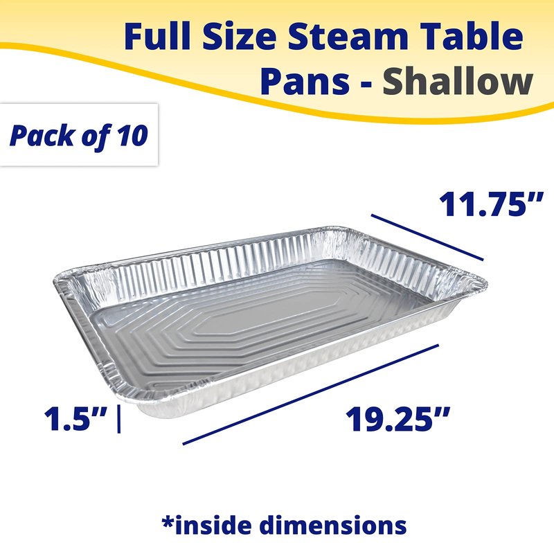IDL Packaging Full Size Aluminum Steam Table Pans - Shallow, 21" x 13" x 1.5" (pack of 10) - Disposable Foil Pan for Grilling, Roasting, BBQ, Cooking, Baking, Freezing