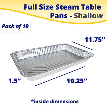 IDL Packaging Full Size Aluminum Steam Table Pans - Shallow, 21" x 13" x 1.5" (pack of 10) - Disposable Foil Pan for Grilling, Roasting, BBQ, Cooking, Baking, Freezing
