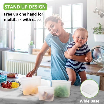 Reusable Storage Bag, 12 Pack 100% Silicone Food Storage Bags Stand Up Silicone Zip Lock Bags for Food Container, Freezer Microwave Oven Dishwasher Safe, 4 Medium 4 Small 4 Extra Small, Translucent