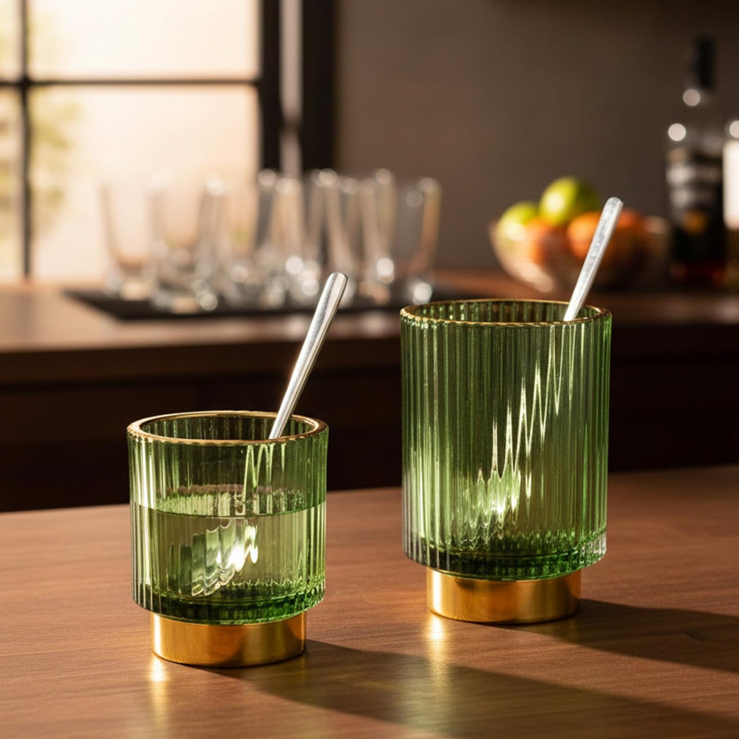 IMengjbang 2 Pack Glass Makeup Brush Holder Organizer, Crystal Glass Toothbrush Holders, Desk Pen Pencil Holder, Multifunctional Vintage Brush Cup for Desk Vanity Bathroom Bedroom