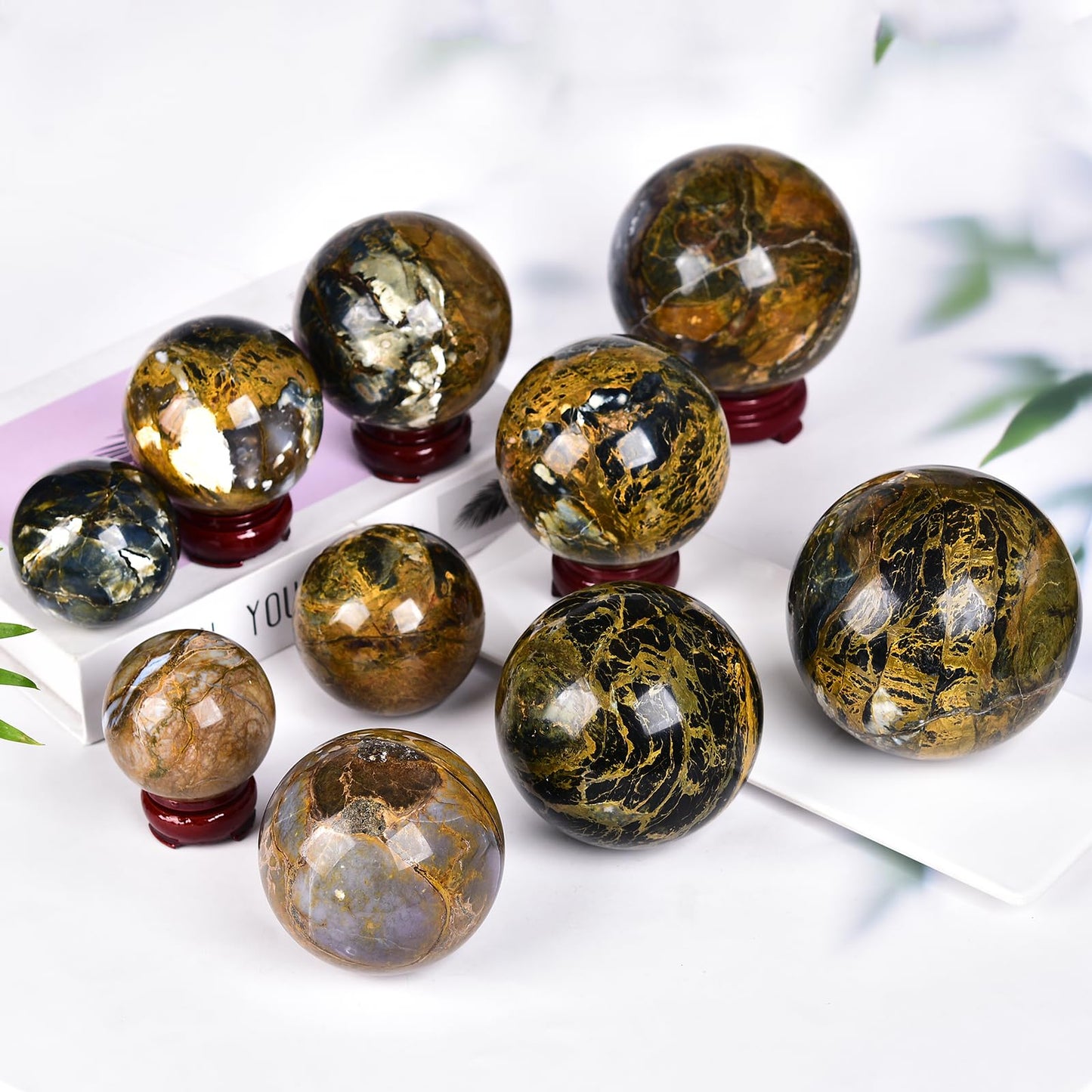 JIC Gem Small Pietersite Crystal Sphere - Blues & Golden Browns, Healing Crystal for Home Decor, Photography, Divination & Fortune Telling, 50-60mm