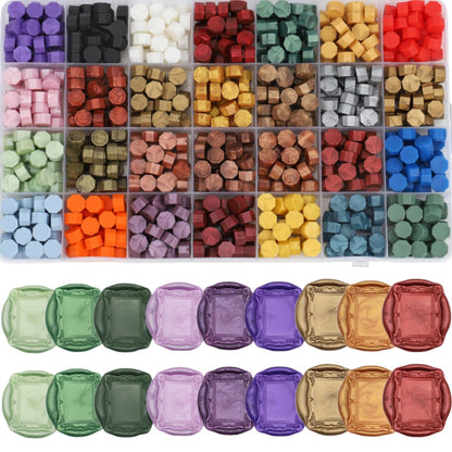 Frame Seal Stamp Kit, 728 Pcs Sealing Wax Beads Set with Electric Wax Seal Warmer Melting Furnace, Frame Waxstamp, Gold Melt Pen, Tweezer (K001)
