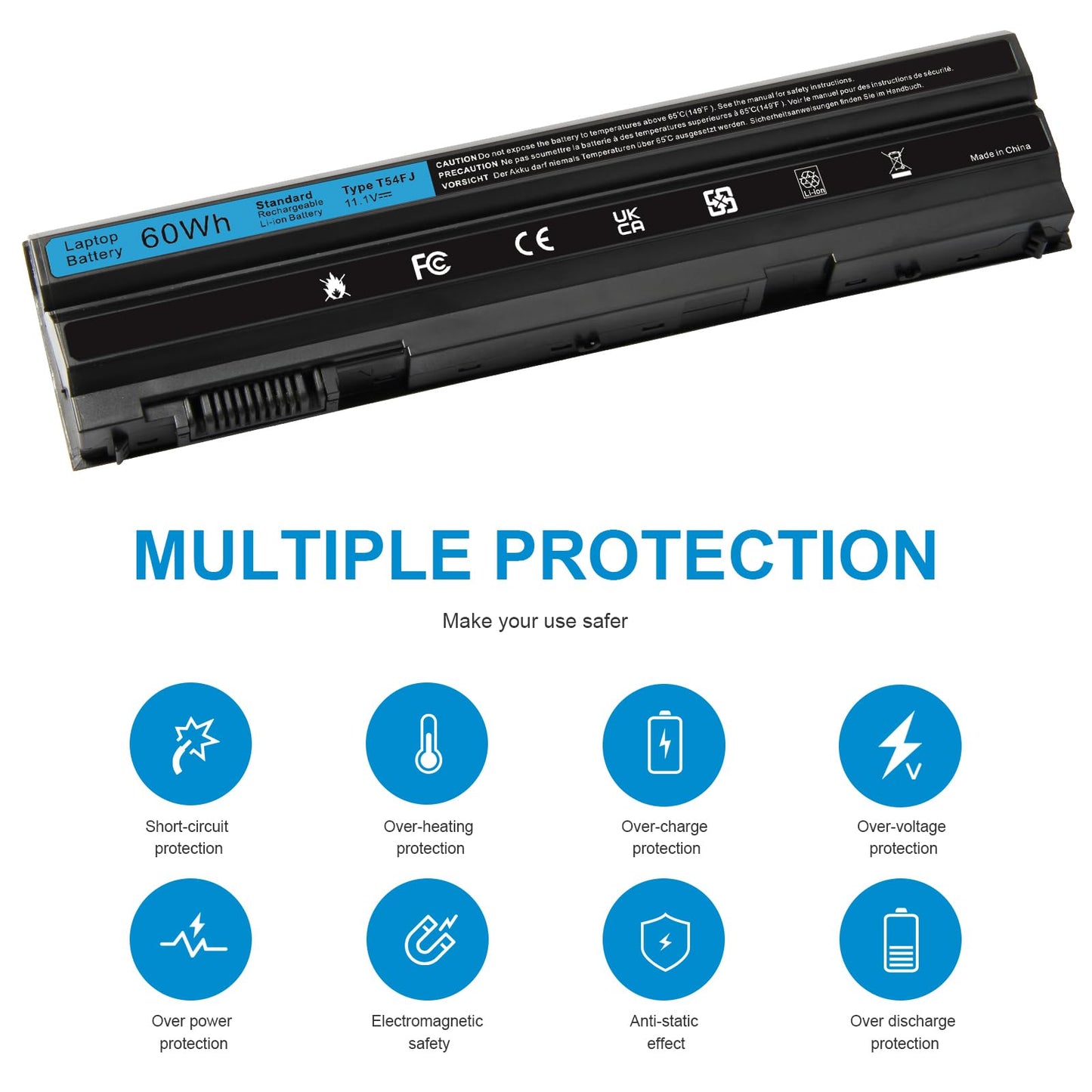 T54FJ M5Y0X 8858X Laptop Battery for Dell Latitude E6420 E6520 E6530 E5420 E5520 E5430 E5530 Inspiron 17r-7720 17r-se-7720 17r-5720 15r-5520 15r-7520 P/N: T54F3 P8TC7 P9TJ0 R48V X57F1 M421R M521R