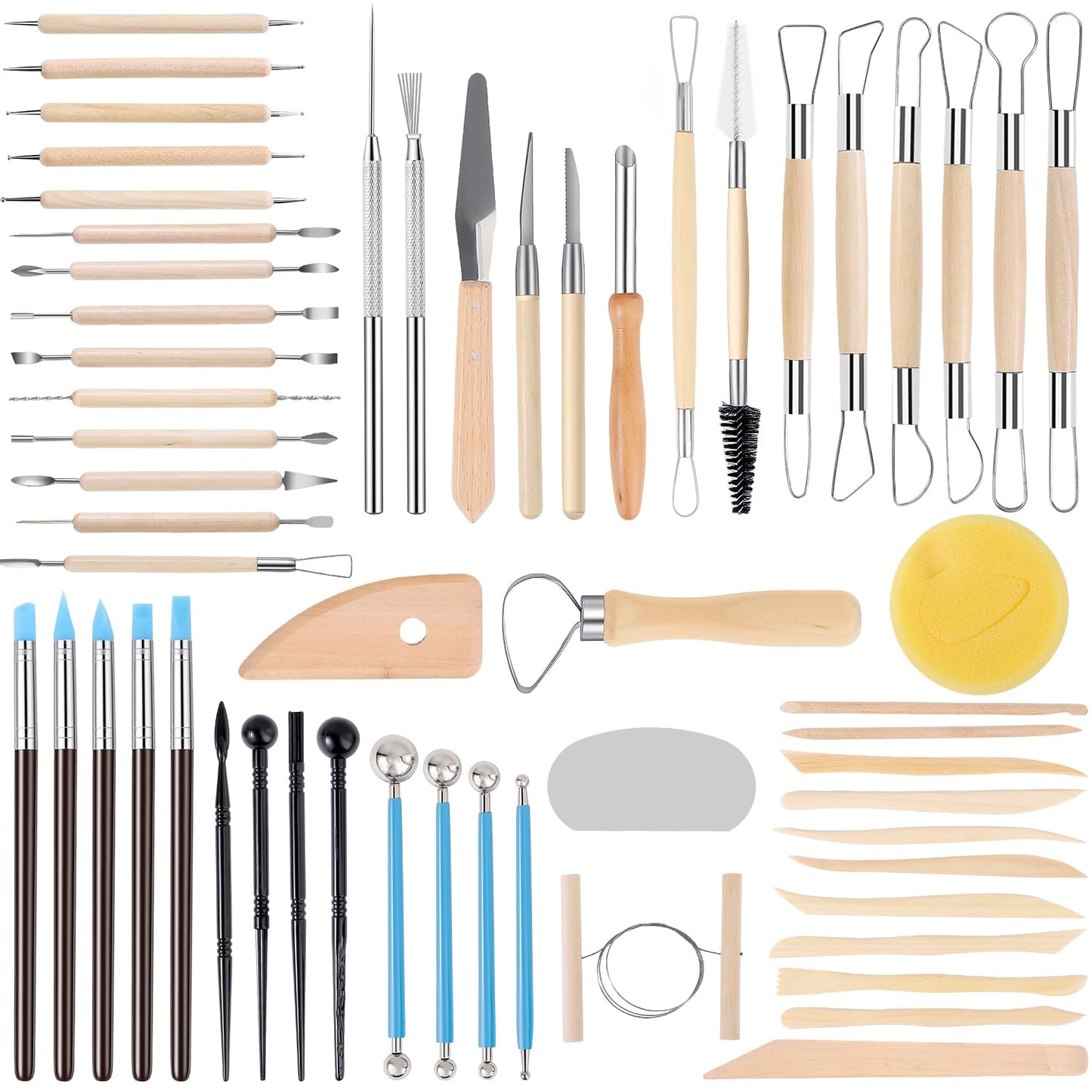 SHENOMAD 57PCS Clay Tools Kit with Wire Sculpting Tools Pottery Modeling Ceramics Polymer Tools Set for Air Dry Clay Carving Molding Pottery Crafting Beginners