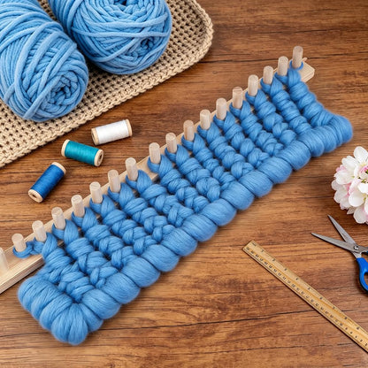 PH PandaHall Chunky Blanket Loom Knitting Kit, 1.6m DIY Wooden Weaving Blanket Maker Adjustable Size Hand Knitting Kit Yarn Crochet Loom Frame for DIY Hand Yarn Crafts Beginner