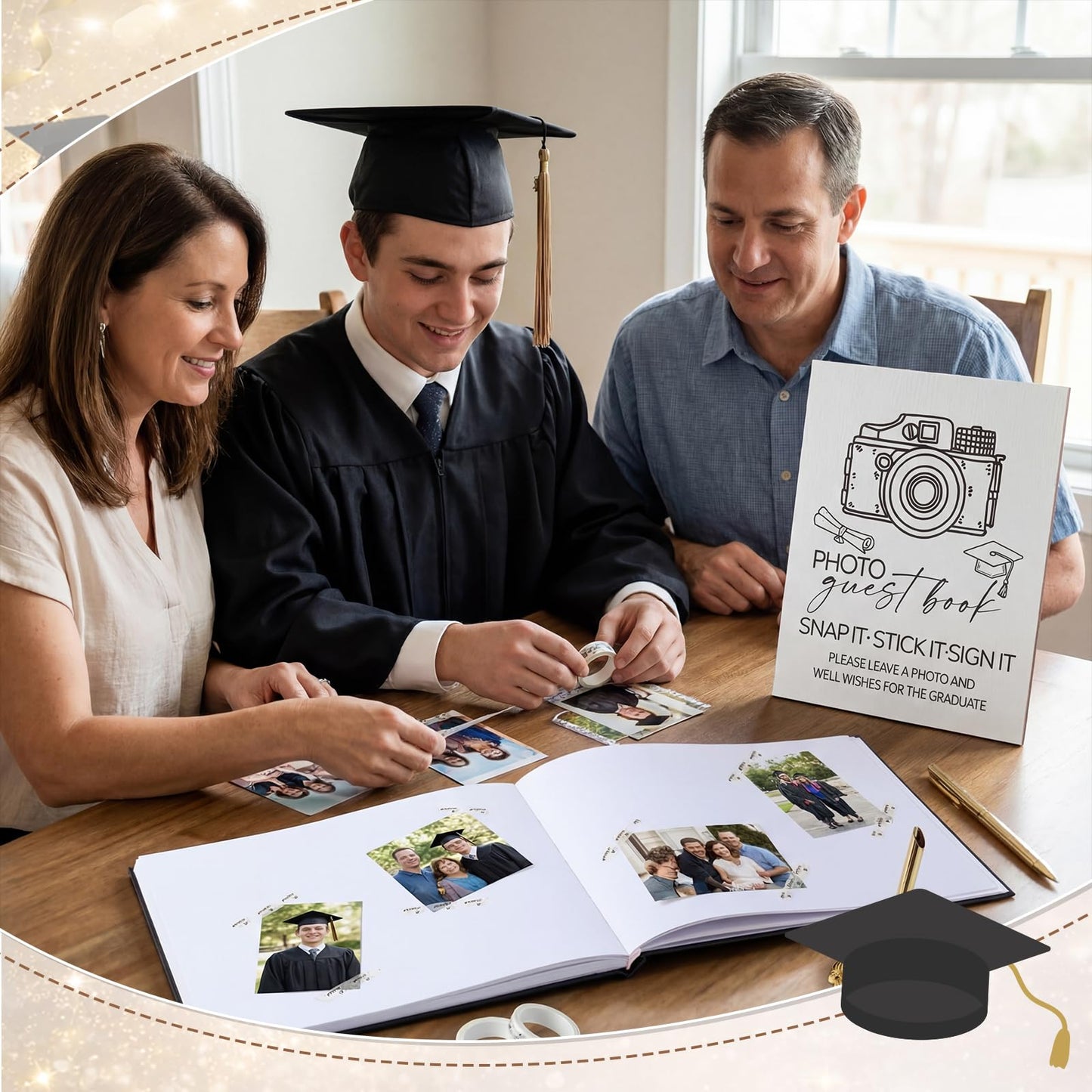 Gersoniel 8 Pcs 2026 Graduation Guest Book Set Photo Sign in Book 100 Pages Class of 2026 Scrapbook Photo Album with Pen Wooden Display Stand Washi Tape DIY for Grad High School College Party Supplies