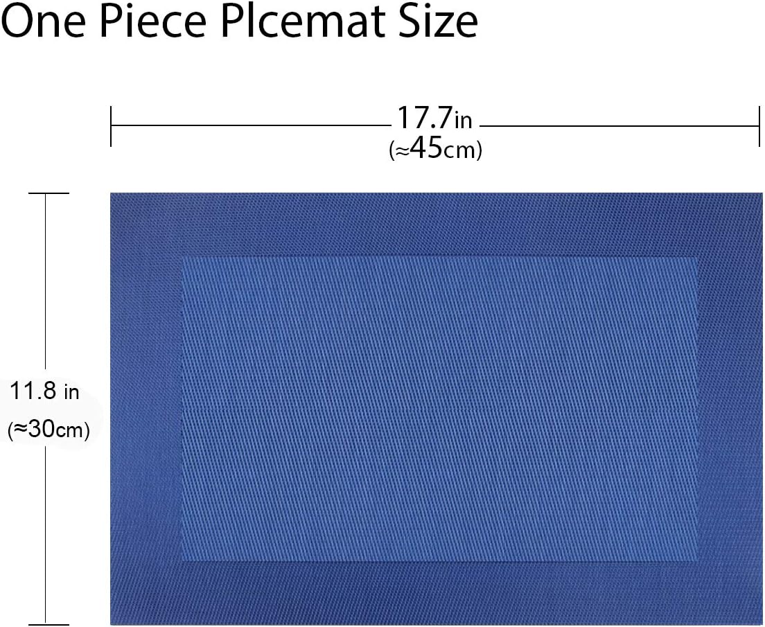 Vinyl Placemats Set of 4, Washable Heat-Resistant Table Mats for Dining Table, Easy Clean Plastic (Blue)