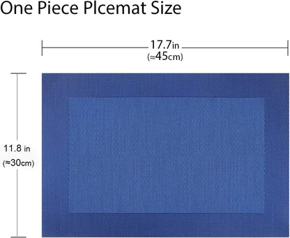 Vinyl Placemats Set of 4, Washable Heat-Resistant Table Mats for Dining Table, Easy Clean Plastic (Blue)