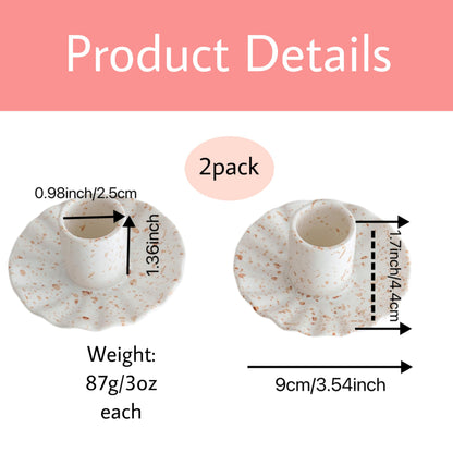 VIRFONOR Ceramic Taper Candle Holders for Table Centerpiece, Decorative Candlestick Holders for Home Wedding Party, Housewarming Gifts, Pack of 2, Round Shape, White with Brown Splatter Ink Design