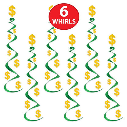 Beistle 6 Piece Dollar Sign Party Decorations, Hanging Spirals Whirls For Casino Theme Décor, Celebrating With You Since 1900