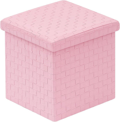 15"x15"x15" B FSOBEIIALEO Storage Ottoman, Faux Leather Footrest Seat, Ottoman with Storage Cube, Storage Box (Pink