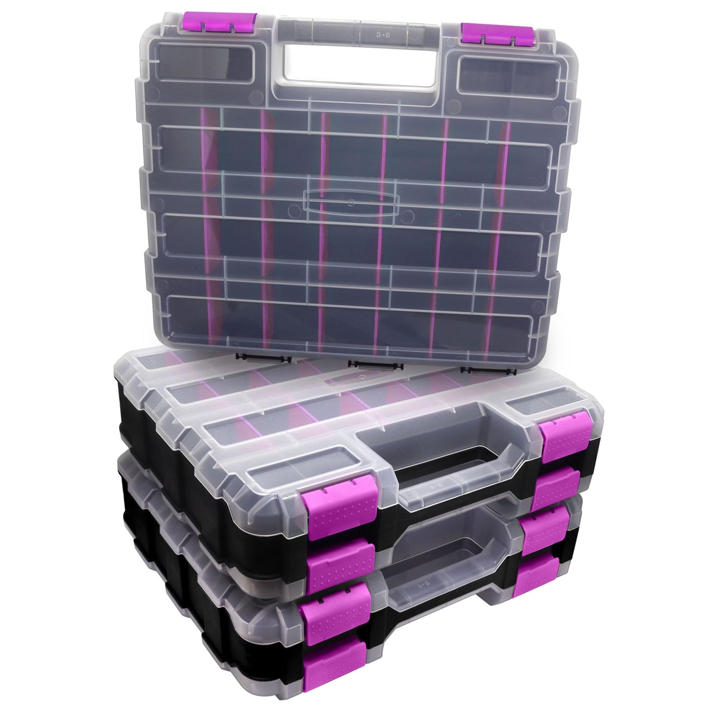 Tools Organizer Box Small Parts Storage Box 50-Compartment Double Side Hardware Organizers with Removable Plastic Dividers for Screws, Nuts, Nails, Bolts, Purple