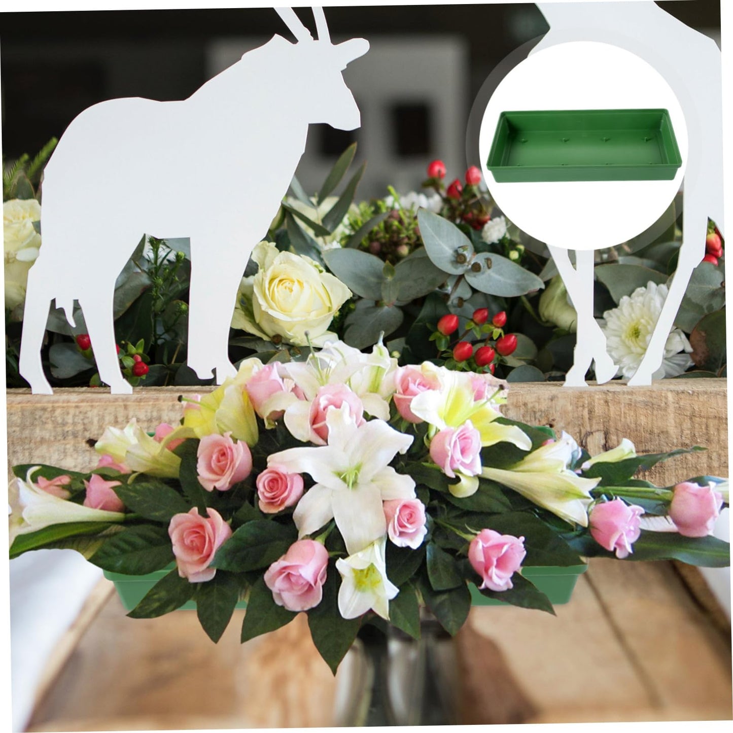 YARNOW 10 Pcs Floral Arrangement Tray Rectangle Flower Foam Base for Centerpiece, Green Plastic Dish with Prongs for Wedding Party Decoration, Bases para Arreglos