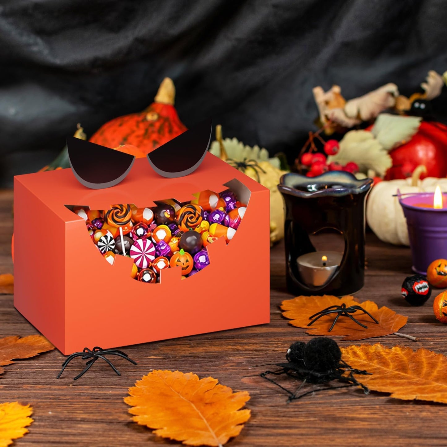 THAWAY 36 Pcs Halloween Treat Boxes with Funny Big Opening Design, Paper Candy Gift Goodie Boxes for Party Favors, Classroom Gift Exchange and Trick or Treating (6 Spooky Designs, 6x4x4 Inches)