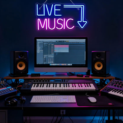 Live Music Neon Sign LED Neon Sign Large Blue and Pink Words for Music Studio USB Powered Switch for Wall Decor Beer,Bar,Bedroom,Party,Club