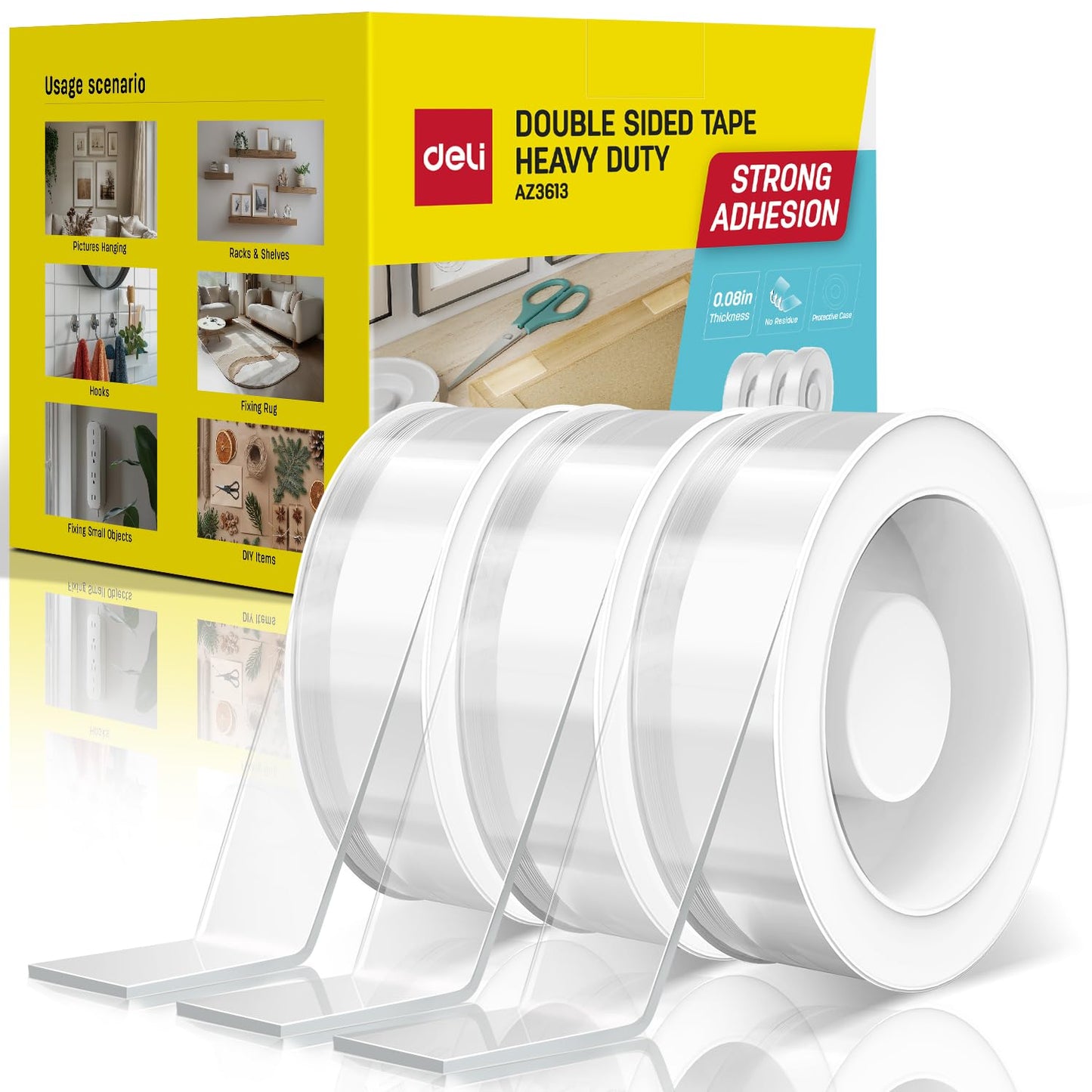 Deli Double Sided Tape Heavy Duty, Nano Tape, Double Sided Mounting Tape, Clear Adhesive Tape for Hanging Picture, Poster, Carpet, Photo Deco, 30 Feet