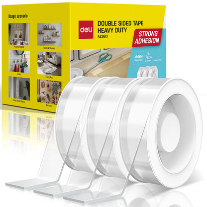 Deli Double Sided Tape Heavy Duty, Nano Tape, Double Sided Mounting Tape, Clear Adhesive Tape for Hanging Picture, Poster, Carpet, Photo Deco, 30 Feet