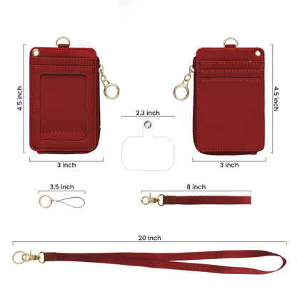 Mondo Designs 2-in-1 ID Badge Holder & Lanyard Wallet - Multi-Use Womens Small Wallet with Removable Wristlet & Neck Lanyard, Clear Window, 5 Card Slots, Phone Holder, Ring Keychain - Bordeaux Red