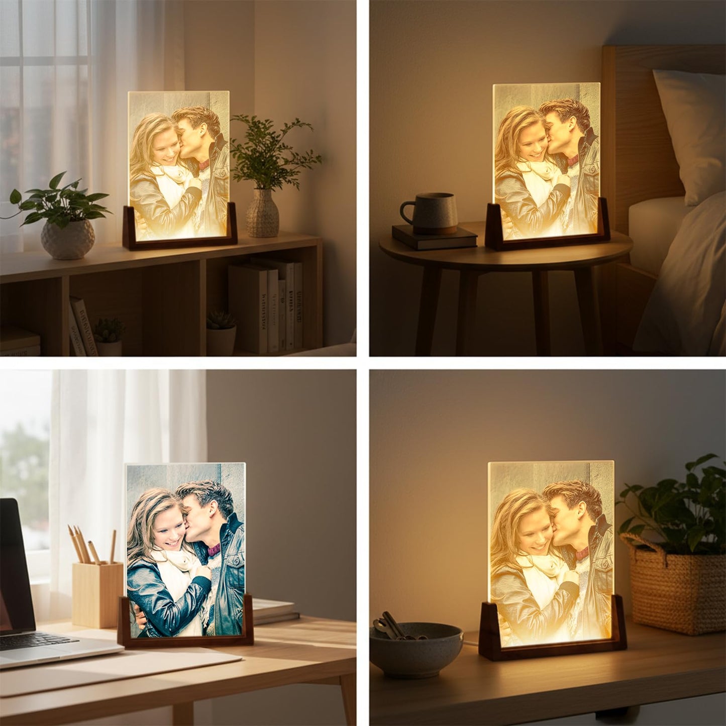 HETOOSHI Walnut Night Light Photo Frame - Illuminated Acrylic Picture Frame with Glowing Wooden Base, USB Powered Including charger, Easy Photo Swap (Vertical, 4X6 inch ﻿)