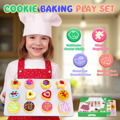 Slice and Bake Wooden Cookie Play Food Set for Kids Kitchen - Toy Food Accessories - Kids Pretend Cookies and Baking Sheet, Toy Baking Set for 3+ Year Old Boys Girls Birthday Gifts