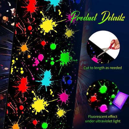 Haull 118 x 39 Inch Glow in The Dark Runner Neon Light up Dance Floor Black Light Party Decor 80s 90s Disco Party Supplies Neon Table Cloths Tapestry UV Rug Backdrop Props(Paint Splatter)