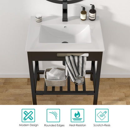 Ceramic Console Sink- Kichae 24"x 18" inch Bathroom Console Sink Drop In Bathroom Sink Holder with Stainless Pedestal Ledge Vessel Sink Art Basin