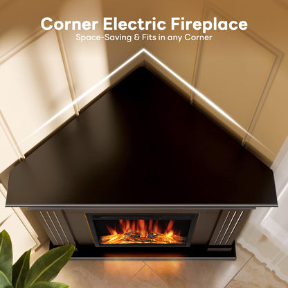 43.31 Inch Corner Fireplace TV Stand with Mantel - Electric Fireplace Heater, Wooden Entertainment Center, Adjustable LED Flame, Freestanding (750W/1500W),Corner Black