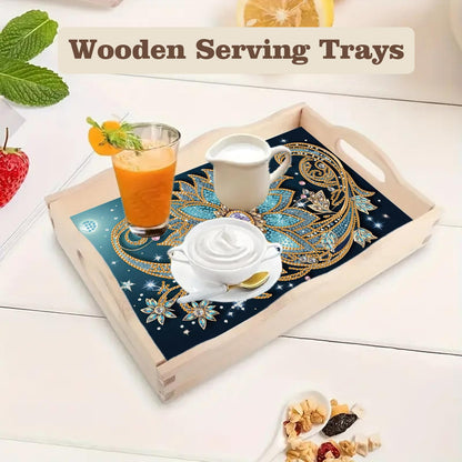 SHLUHA Diamond Art Kits for Adults Wooden Serving Trays with Handle Food Tray for Breakfast Home Decor Gift