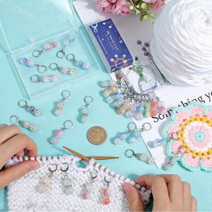 SUNNYCLUE 1 Box 30pcs Crochet Stitch Markers Charms Stitch Markers Cute Removable Acrylic Round Bead Locking Stitch Marker Clasp Clip Charms Bulk for Weaving Sewing Zipper Quilting Accessories
