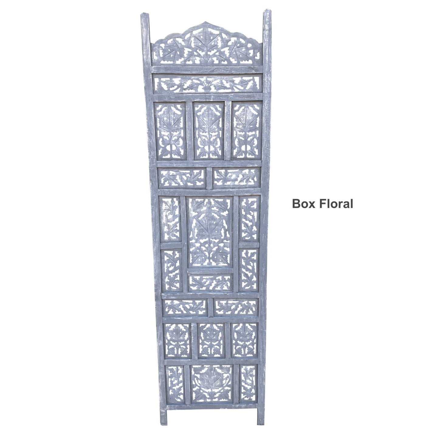 Hand Crafted 4-Panel Wood Divider, Multi-Panel Privacy Screen (Box Floral)