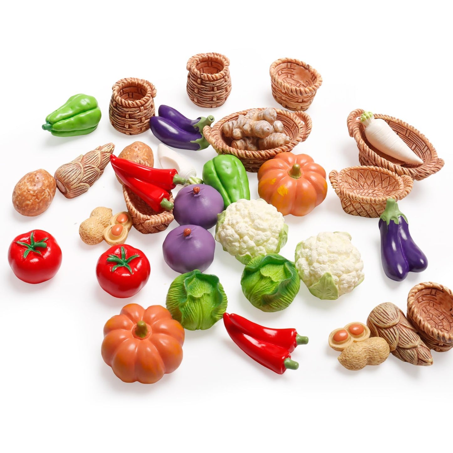 Exasinine 42 Pcs Miniature Food Mini Vegetables Figurines Miniature Baskets for Miniatures Food Kitchen Mini House Store