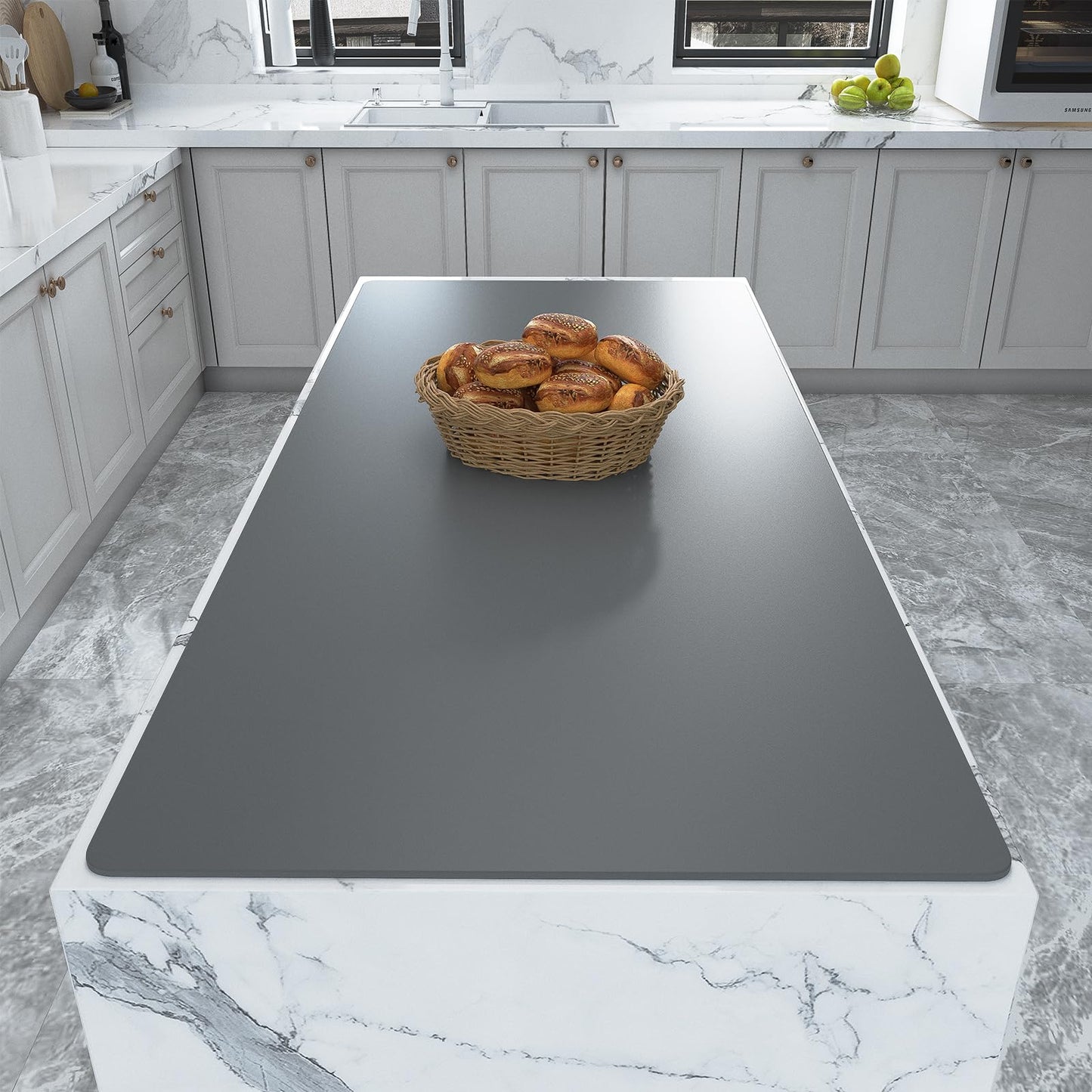 Warome Silicone Mat, 47"x 23" Silicone Mats for Kitchen Counter, Nonslip Heat Resistant Mat, Extra Large Kitchen Counter Mat, Countertop Protector for Craft, No Creases-Gray