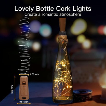 Brightown Wine Bottle Lights - 20 Pack LED Cork Lights | Waterproof Silver Wire Fairy Lights for Parties & Weddings