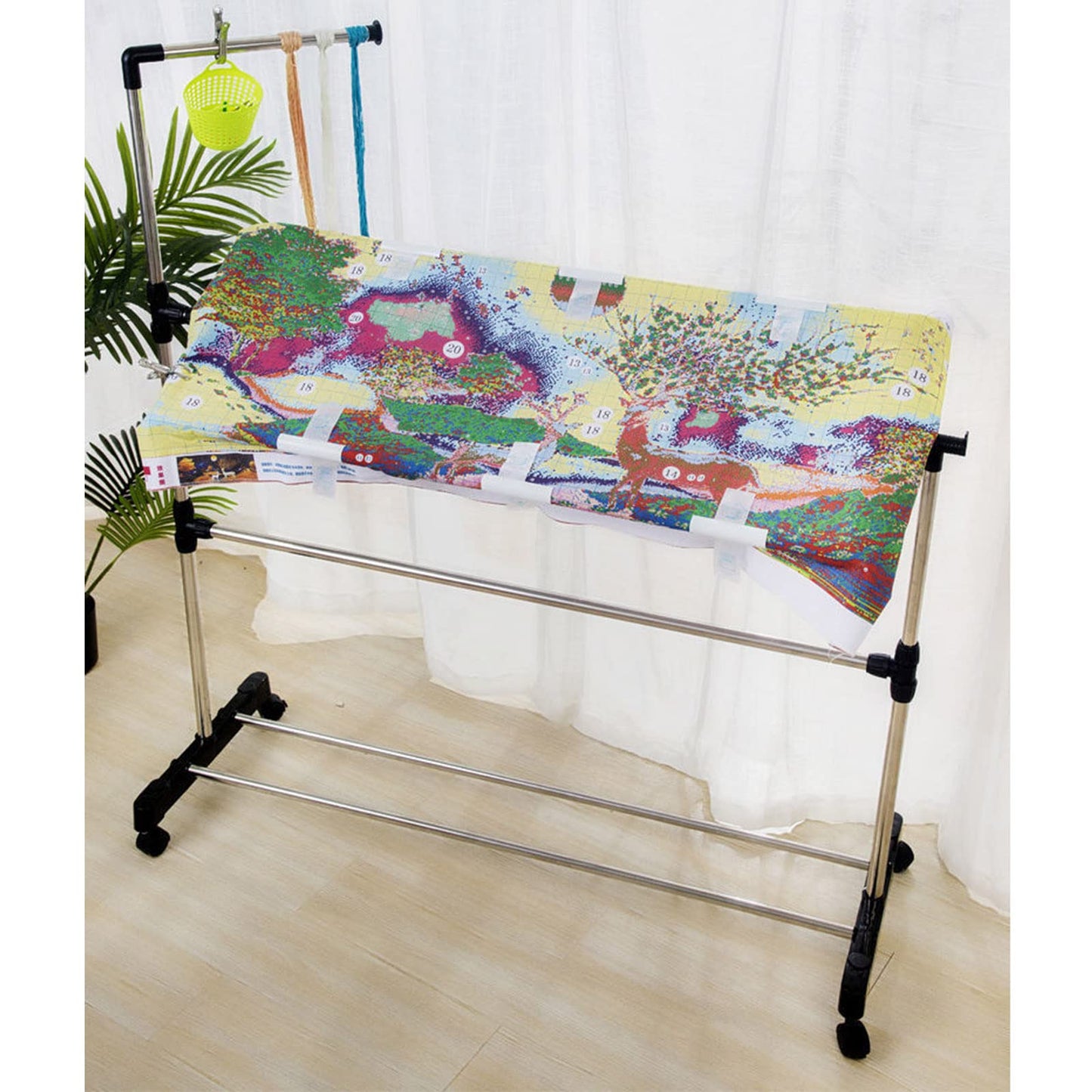 ELUKHT Adjustable Embroidery Stand, 360°Rotated Needlework Floor Frame, Standing Embroidery Lap Table, Cross Stitch Craft Stand for Art Craft Sewing Holder