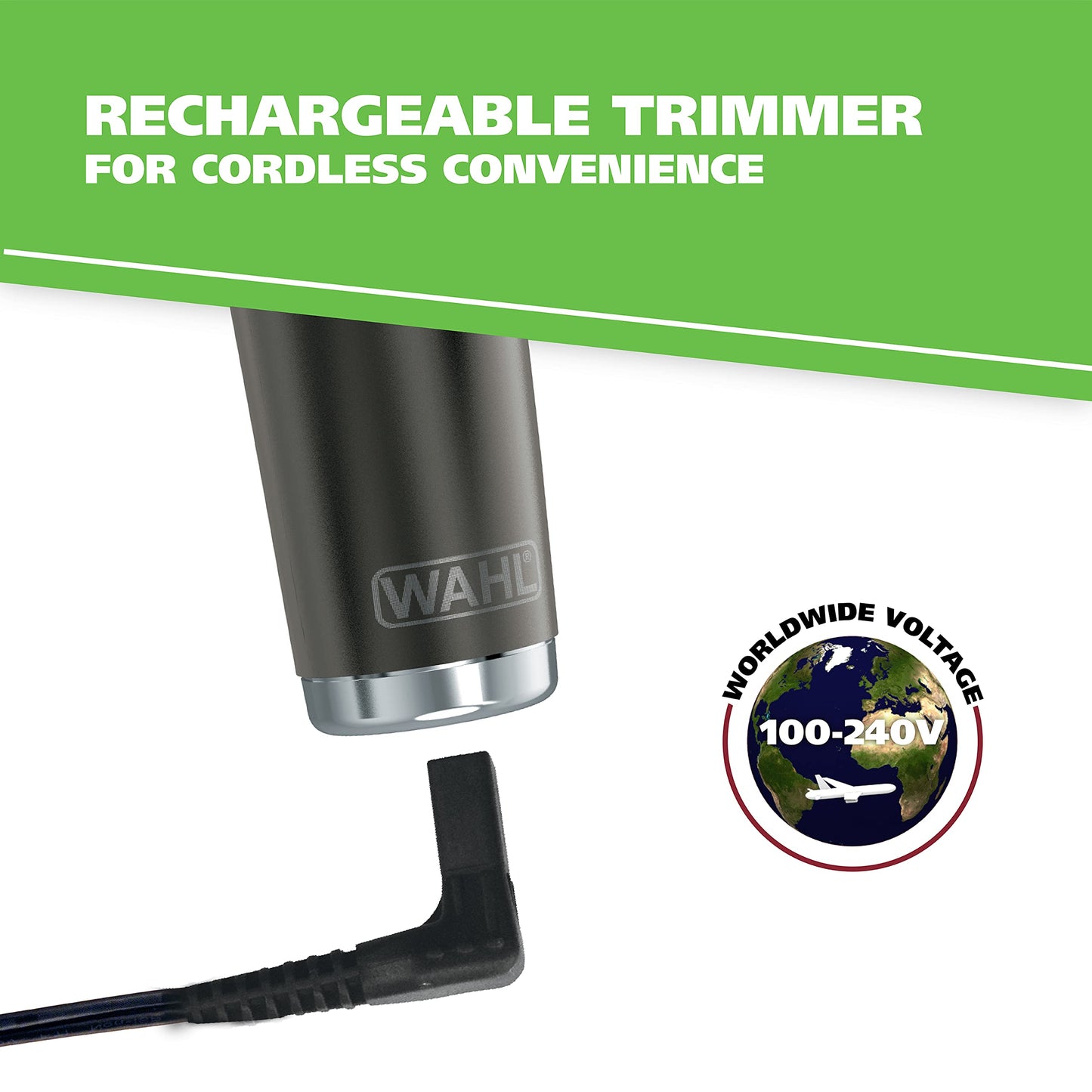 Wahl Stainless Steel Lithium Ion 2.0+ Slate Beard Trimmer for Men - Electric Shaver, Nose Ear Trimmer, Rechargeable All in One Men's Grooming Kit - Model 9864