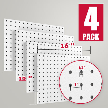 Spampur Peg Board, 4 Pack Metal PegBoard Organizer with Accessories, White Pegboard Panels with 50 Pcs Hooks and Baskets, Wall Organizer for Office, Craft Room Organization, Garage, Sewing Room