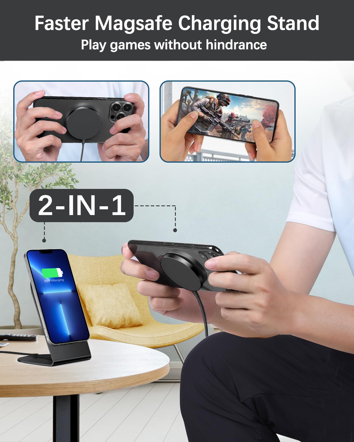 Magnetic Wireless Charger Mag-Safe Charger for iPhone 17/16/15/14/13/12 Series Convertible Magnet Wireless Charging Stand/Pad with 5ft Cable for iPhone and AirPods 2/3/Pro 2/Pro