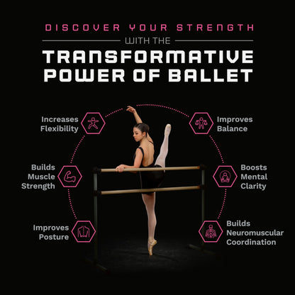 VITA Barre Portable Freestanding Double Ballet Barre, Prodigy, 8 Ft Bars, Black | Adjustable Height, USA Made, Home or Gym Exercise Equipment for Kids & Adults | Dance, Fitness, Pilates