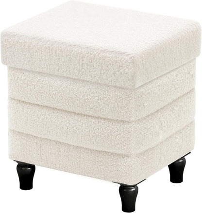 15"x12.6"x15.4" CAROLMADE Folding Storage Ottoman Cube Sherpa Footstool with Wood Legs Ottoman Footrest for Living Room