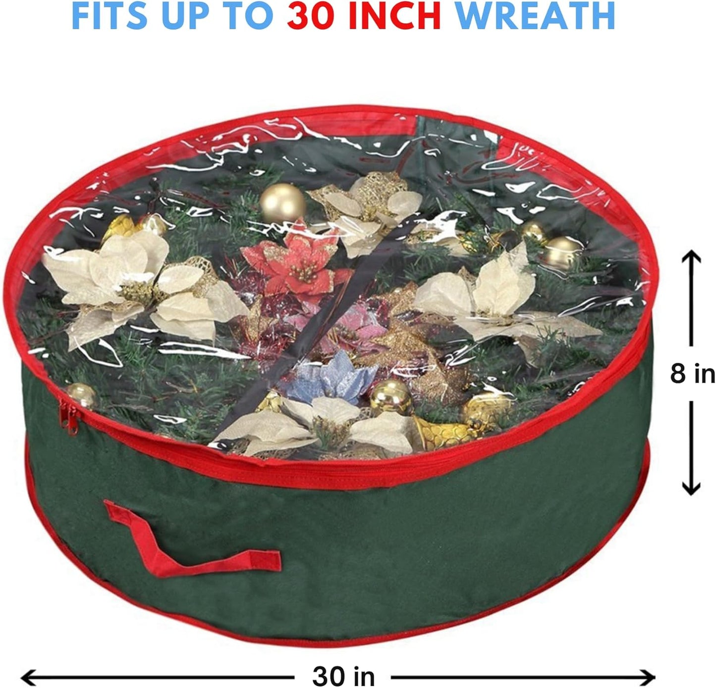 Primode Wreath Storage Bag 30" - Durable 600D Oxford Container with Clear Window for Easy Holiday Storage | Green