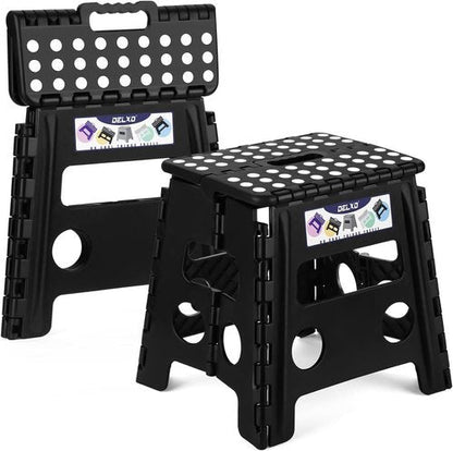 Delxo Folding Step Stool - Non-Slip, Lightweight Design | 13 Inch, 300 LBS Capacity, Black (2 Pack)