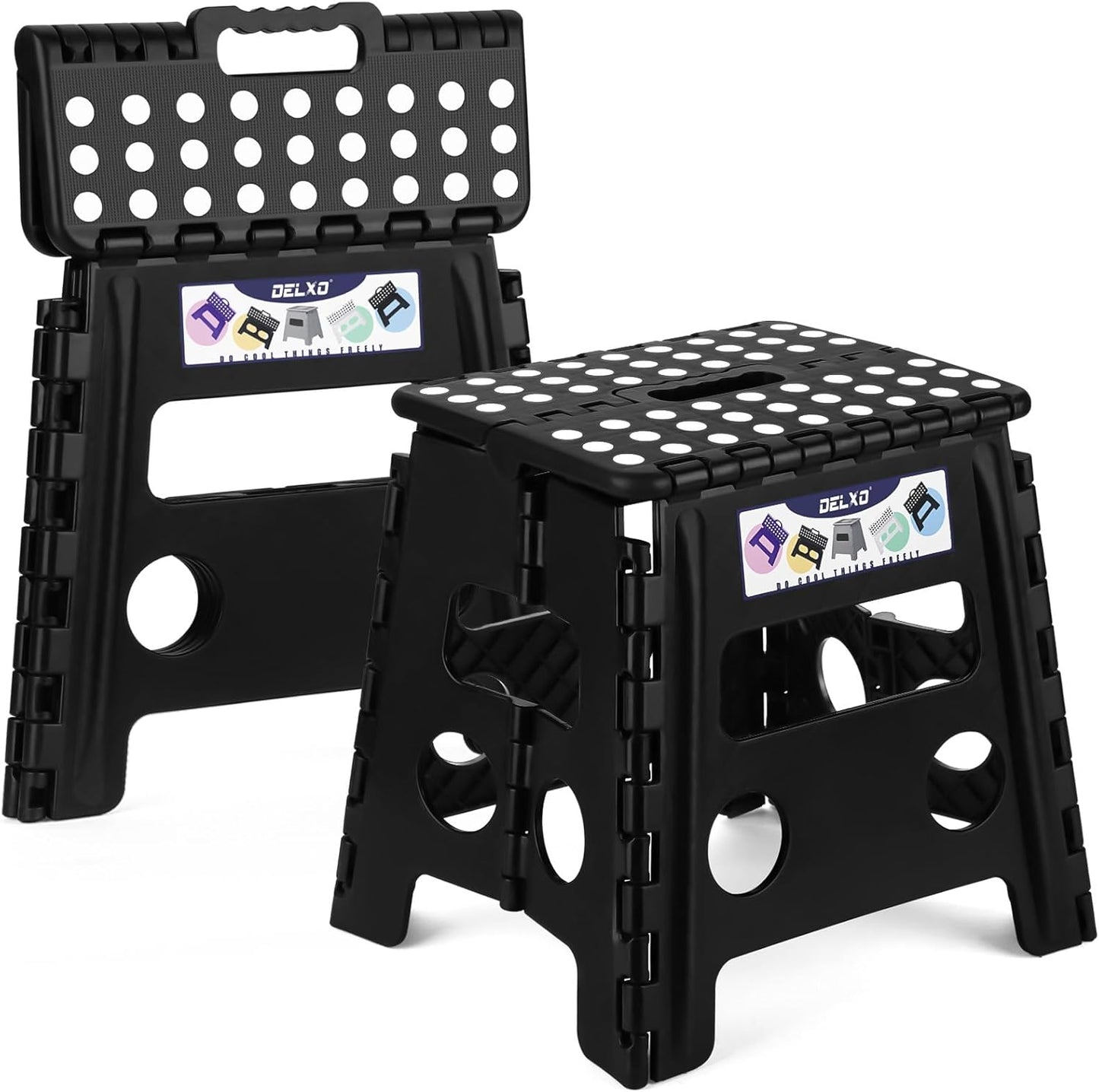 13 inch 2 Pack 300 LBS, Delxo Folding Step Stool, Non-Slip Foldable Stools Up to Step Stool with Handle, Lightweight