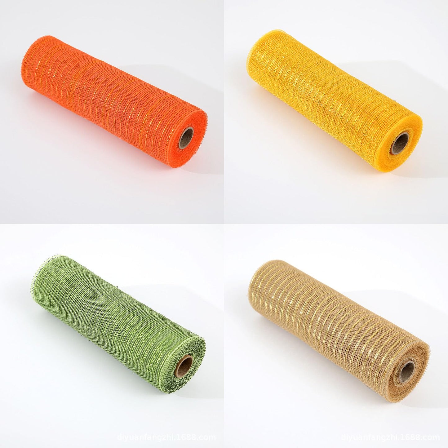 JStnana 3 Rolls Orange Moss Green Burlap Deco Mesh Ribbon for Wreath Making Supplies, 10 Inch x 30FT Metallic Foil Deco Mesh Fabric for Fall Thanksgiving Halloween Door Wreath Swags and Decorating