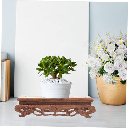 YARNOW Wooden Base Decorative Planter, Rectangle Flower Vase Stand for Home Plant Holder
