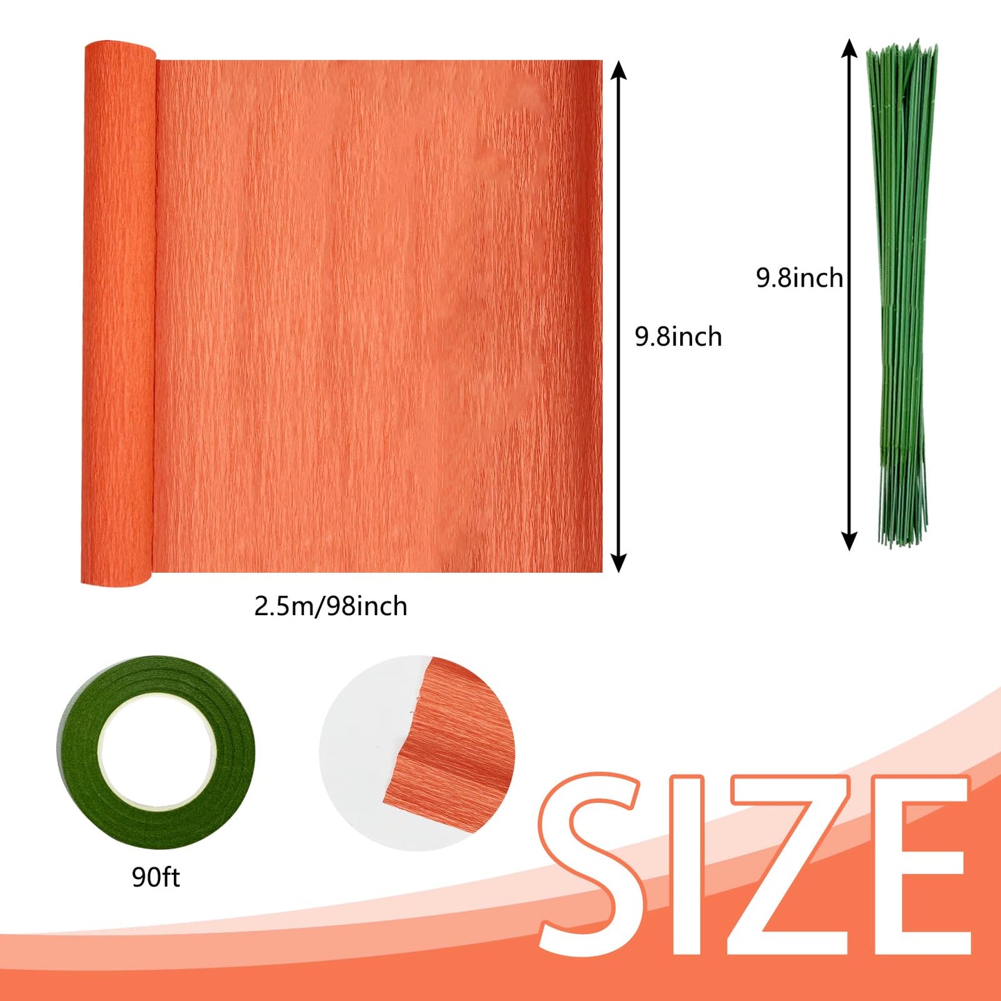 Cieovo Crepe Paper Flower DIY Kits, 12 Rolls Bright Colors Crepe Paper Rolls Floral Tape and 50 Green Floral Iron Wire for Wedding Festival Party Wreath Making Supplies DIY Flower Crafts