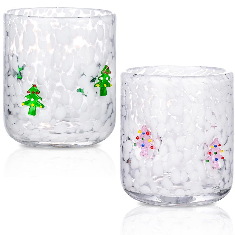 ZUQMZUQ 2 Pcs Valentine's Day Icon Glass Cups Set - 14 oz Heart Themed Stemless Wine Glasses Double Old Fashioned Icon Juice Glasses Drinking Cups for Couple Wedding Home Bar Decor Lovely Gifts