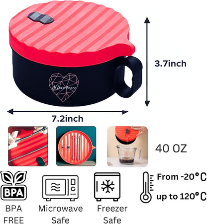 AI LOVE PEACE Ramen Bowl, Large 40 oz Microwave Ramen Cooker, Portable Noodle Bowl for Home Office Dorm Room