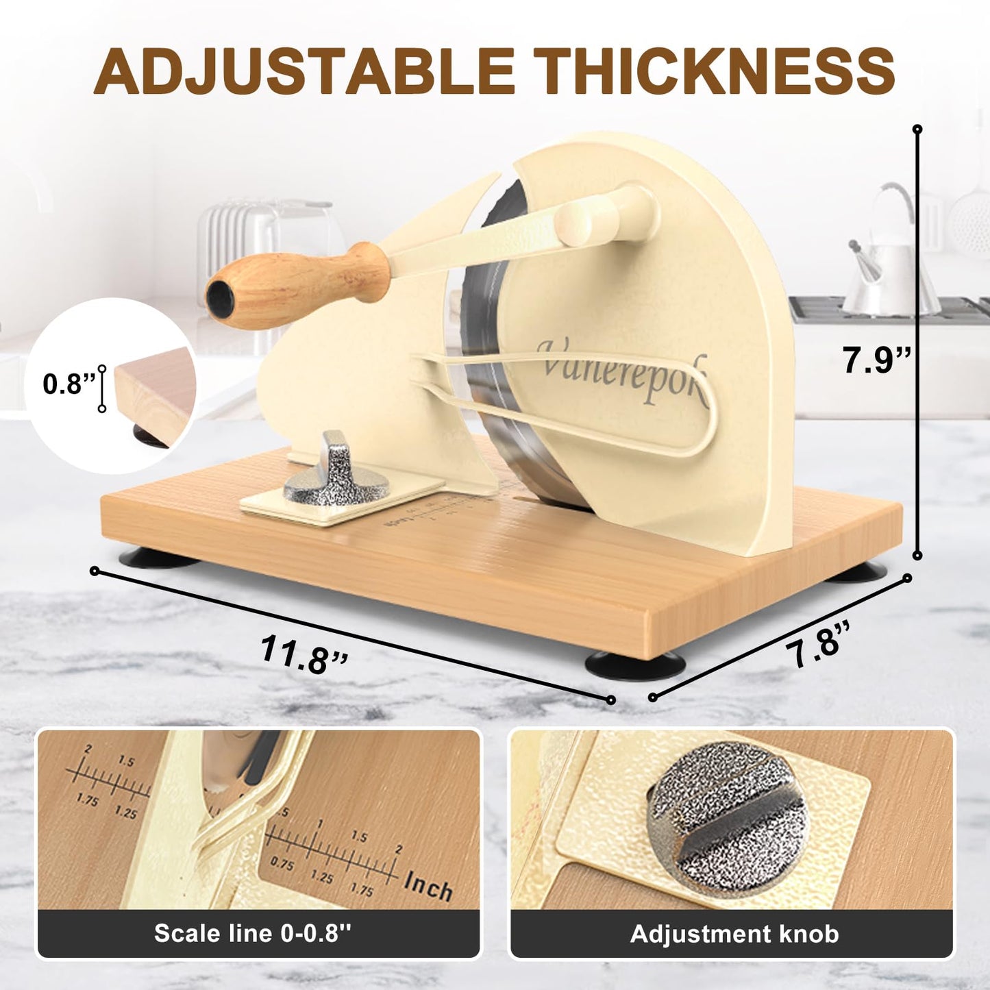 Upgrade Manual Bread Slicer for Homemade Sourdough Bread, Classic Hand Crank Home Bread Slicer With Scale Line and Steel Fence, Sharp Blade, Adjustable Width for Homemade & Commercial Use